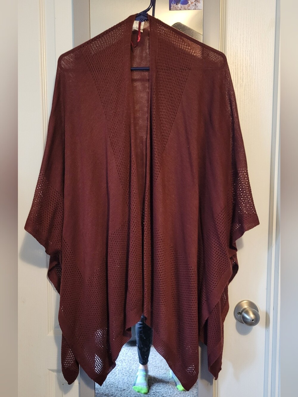 a.n.a Open-Front Knit Poncho - Burgundy